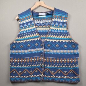 Segrets Sun Prints Orvis Womens Lg Blue Southwestern Fair Isle Knit Sweater Vest